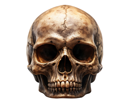 A human skull with sharp teeth in the style - isolated on a white background PNG. GENERATIVE AI