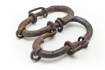 Obraz premium Worn Metal Shackles on White Background