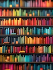 vibrant library shelves colorful books in blurred abstract style creative and educational themes