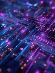 Obraz premium futuristic blue and purple technology background with abstract circuit board patterns ideal for hightech themes innovation concepts and modern digital designs