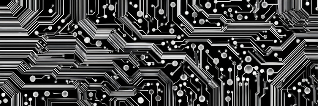 Abstract circuit board pattern with intricate black and white lines
