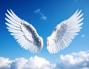 Fototapeta premium White angel wings against a vibrant blue sky