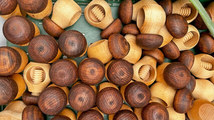 Top view of traditional walnut crackers made of wood.