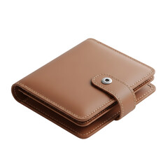Brown leather wallet with snap closure isolated on transparent background