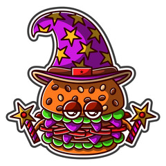 Wizard Burger Spellcaster Sticker Illustration