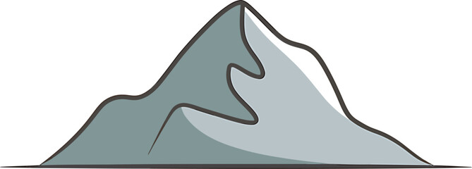 Cartoon Mountain with Snow Capped Peak and Grey Color on Transparent Background