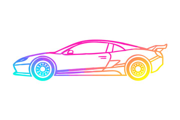 Naklejka premium Sleek sports car outline with a vibrant neon gradient on black background