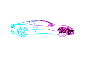 Sleek sports car outline with neon gradient on black background