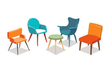 Modern mid century style chairs and stool arranged together