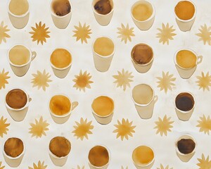 Watercolor Coffee Cups Pattern Background Texture