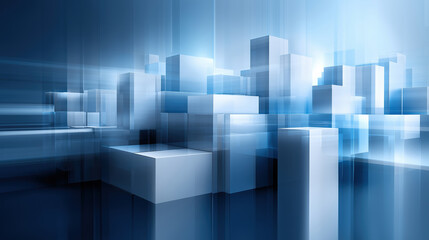 Fototapeta premium Abstract digital cityscape with blue tones and geometric shapes in motion