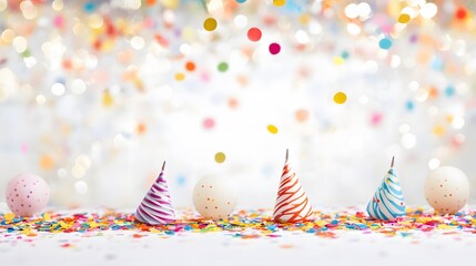 Festive Party Hats Confetti Background Celebration