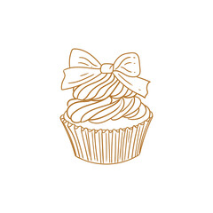 Hand-drawn illustration of a cupcake, cute lineart style drawings, for birthday menus, bakery, pastry shop posters, cards, and graphic design.