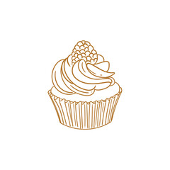 Hand-drawn illustration of a cupcake, cute lineart style drawings, for birthday menus, bakery, pastry shop posters, cards, and graphic design.