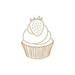 Hand-drawn illustration of a cupcake, cute lineart style drawings, for birthday menus, bakery, pastry shop posters, cards, and graphic design.