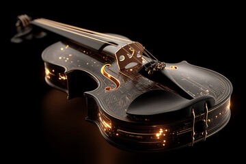 Ebony and Gold Luxury Violin Floating in Black