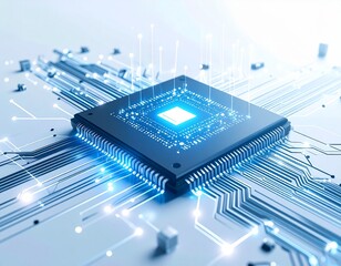 A close-up view of a glowing central processing unit, showcasing its intricate circuitry.