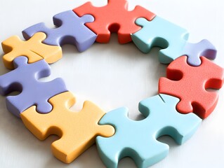 Colorful Puzzle Pieces Forming a Circle Abstract Concept