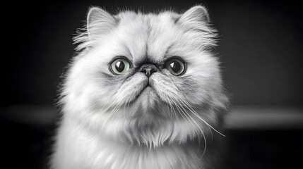Majestic Persian Cat Portrait Black and White Close Up