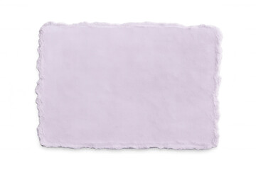 Purple rectangular paper sheet ripping, displaying frayed edges against transparent backdrop, offering clean design space for creative layout