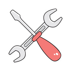 Wrench and a screwdriver repair tools isolated vector illustration