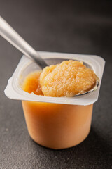 Apple puree natural product sweet dessert fresh delicious gourmet food background on the table rustic food top view copy space keto and paleo diet vegetarian and vegan food