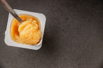 Apple puree natural product sweet dessert fresh delicious gourmet food background on the table rustic food top view copy space keto and paleo diet vegetarian and vegan food