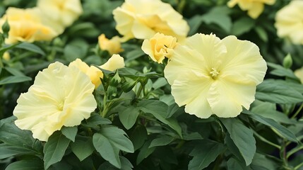 Vibrant Yellow Flowers Blooming in Lush Green Foliage