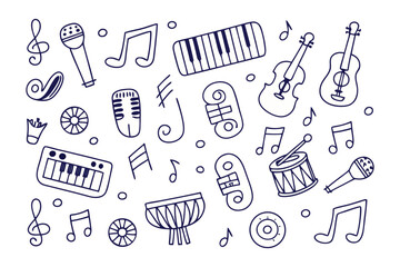 Harmony in Hand-Drawn Melodies: A delightful hand-drawn illustration featuring a captivating array of musical instruments, creating a visual symphony of artistic expression.
