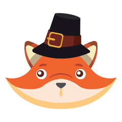 Fox with pilgrim hat. Vector