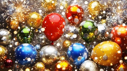 festive new year balloons and ornaments background