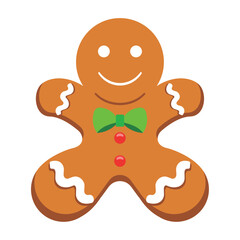Gingerbread man with green bow. Vector