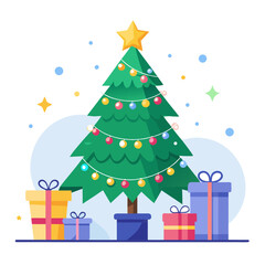 Minimalist Christmas Gift Boxes with Ribbons on White Background Vector