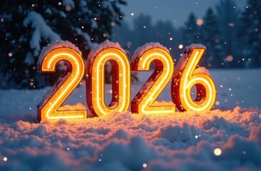 The glowing 2026 inscription on the snow.