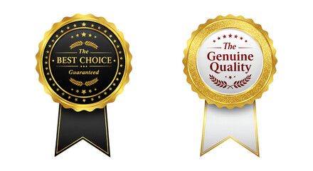 Two golden oval medals with ribbons isolated on transparent background