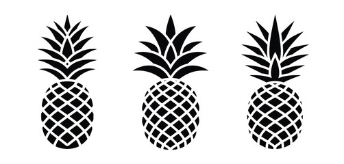 Obraz premium Three black pineapple silhouettes with textured details on a white background