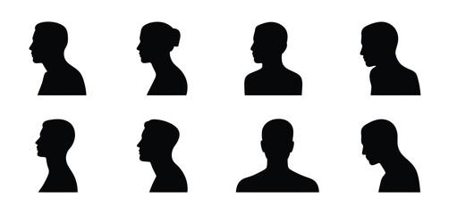 Collection of diverse human head silhouettes in profile view