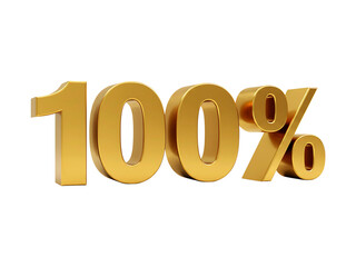 Golden 100 percent symbol isolated on transparent background