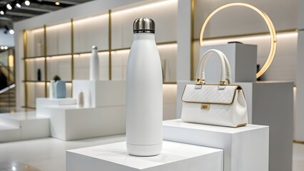 Elegant Drink Bottle Mockup with Neutral Wall and Shadow Play