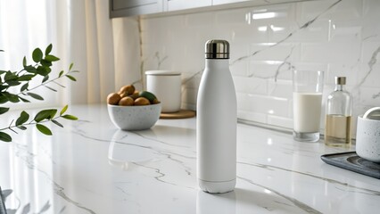 Elegant Drink Bottle Mockup with Neutral Wall and Shadow Play