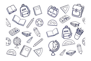 School Supplies: A simple illustration of essential school supplies arranged, evoking a sense of education. Showcasing the tools needed for students. 