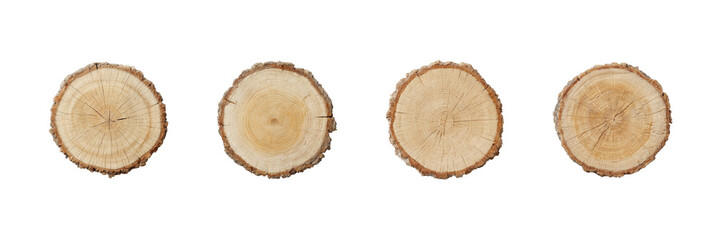 Fototapeta premium Wooden Tree Rings Cross-Section Set. Natural Growth Patterns And Age Indicators Collection Isolated On Transparent Background