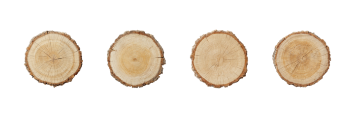 Wooden Tree Rings Cross-Section Set. Natural Growth Patterns And Age Indicators Collection Isolated On Transparent Background