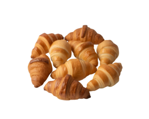 Fresh croissants variety isolated on white background showcasing golden flaky and buttery pastries
