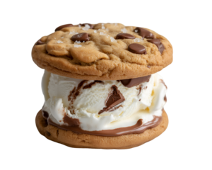 Delicious chocolate chip cookie ice cream sandwich isolated on white background for sweet cravings
