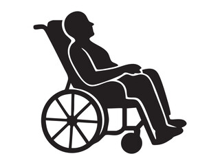 Silhouette of disabled person sitting in wheelchair reclined backward, isolated on white background. Concept of mobility assistance, disability care, medical equipment, rehabilitation, healthcare