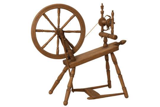 Old wooden spinning wheel isolated on transparent background