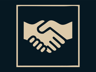 Obraz premium Minimalist handshake icon in square frame, concept of agreement, cooperation, business deal, teamwork, partnership symbol, black and white graphic design element
