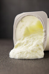 Yogurt natural dairy product Skyr fresh delicious gourmet food background on the table rustic food top view copy space keto and paleo diet vegetarian and vegan food
