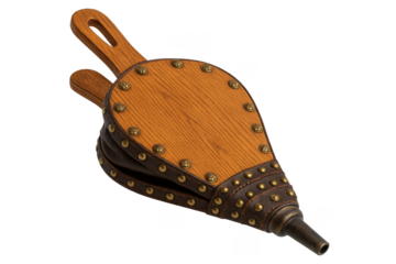 Vintage wooden and leather bellows isolated on transparent background